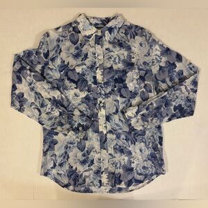 Ralph Lauren 100% cotton blue & white floral pattern button down long sleeve top